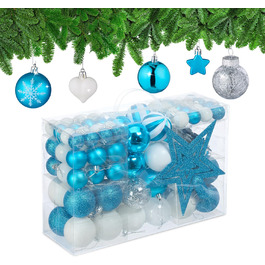 Relaxdays Weihnachtskugeln 101er Set, Kunststoff, Christbaumschmuck, rosa/weiß (Petrol)