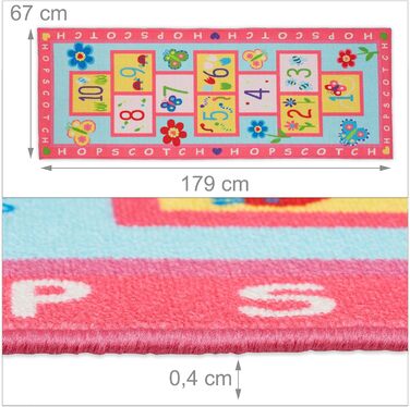 Relaxdays Kinderteppich, Spielteppich mit Hüpfspiel, 179 x 67 cm, Hüpfteppich fürs Kinderzimmer, Himmel und Hölle, bunt, Polyester, Kunststoff