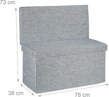 Relaxdays Faltbarer Sitzhocker mit Lehne, 73x76x38 cm, Sitzbank & Sitzcube, Leinen, Stauraum, grau