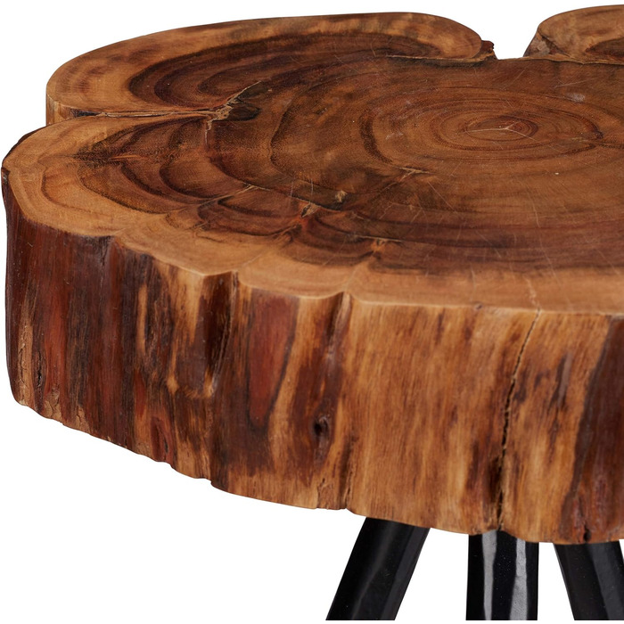 Relaxdays Beistelltisch, Massivholz Baumscheibe, Metallbeine, rustikaler Design Ablagetisch, Mangoholz, 50cm hoch, natur