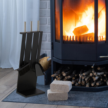 Relaxdays 4-teiliges Kaminbesteck in Schwarz