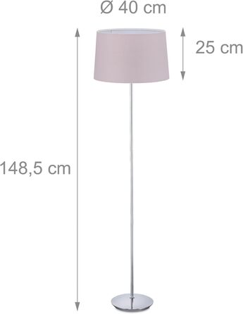 Relaxdays Stehlampe, Stoffschirm, chrom Fuß, E27, Ø 40 cm, 148,5 cm hoch, Altrosa
