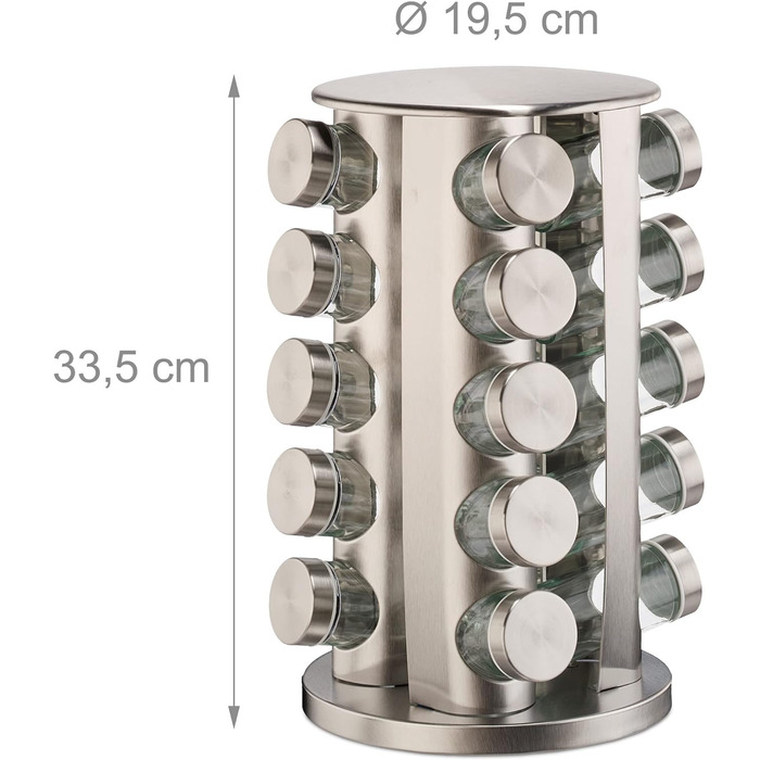 Relaxdays Gewürzkarussell, 20 Gläser, 40 Etiketten, 360° drehbar, Edelstahlgewürzstreuer, silber, max. 60 Zeichen