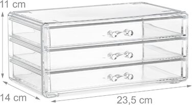 Relaxdays 2 x Make Up Organizer klein, 2-teilige Schminkaufbewahrung mit Schubladen, stapelbares Kosmetikregal, transparent