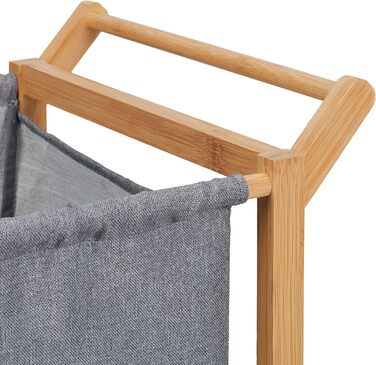 Relaxdays Wäschekorb, 2 Fächer, 80 l, auf Rollen, Bambus & Stoff, 76x65x35 cm, natur/grau