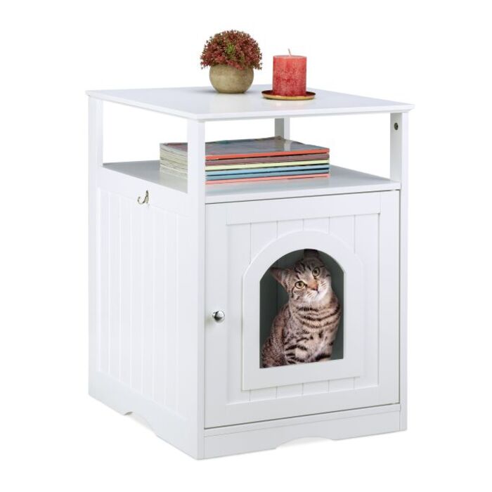 Relaxdays Weißer Katzenschrank mit Ablage