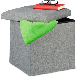 Relaxdays Sitzhocker mit Stauraum, faltbar, gepolstert, 37x37,5x37,5 cm, 1 Stück, Grau