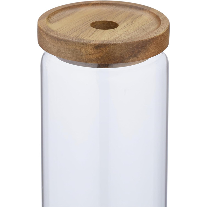 Relaxdays Vorratsdosen, 300-1500 ml, Drehverschluss, Glas/Akazie, braun/transparent, 5er Set