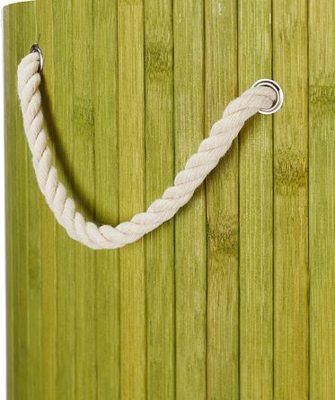 Relaxdays Wäschekorb Bambus, faltbar, 70 l, Wäschesack Baumwolle, rund Ø 41 cm, mit Deckel, grün