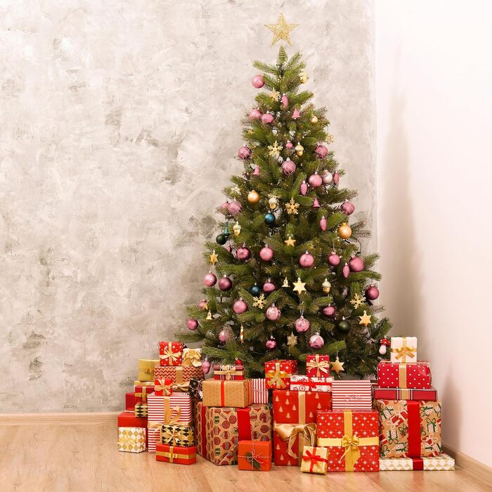 Relaxdays Weihnachtskugeln 72er Set, glitzernd/matt/glänzend, Baumkugeln, Stiefel, Herz, Zapfen, rosa