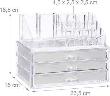 Relaxdays Make Up Organizer, 2-teilig, mit Schmuckkästchen, 3 Schubladen, Kunststoff, HBT 18,5x23,5x15 cm, (Transparent)