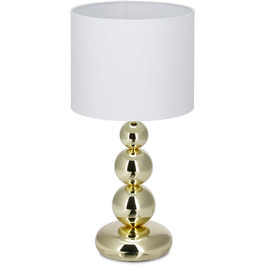 Relaxdays, weiß, runder Lampenschirm, originelles Design, E27, Nachttischlampe, HxD: 50 x 25 cm, Tischlampe Kugeln Gold