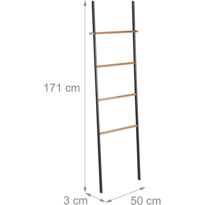 Relaxdays Handtuchleiter, Holz & Metall, 4 Sprossen, zum Anlehnen, 171x50x3 cm, anthrazit/Natur