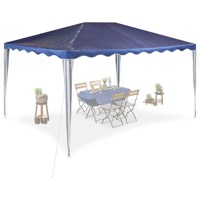 Relaxdays Pavillon, HxBxT: 2,5 x 3 x 4 m, PE, Stahl, wasserdicht, reißfest, Stecksystem, Gartenpavillon, dunkelblau/weiß, 1 Stück