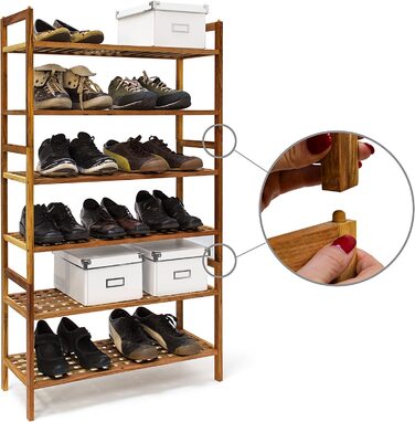 Relaxdays Schuhregal Walnuss stapelbar H x B x T: 40,5 x 69 x 26 cm Schuhablage mit 2 Ablagen für ca. 6 Paar Schuhe Holz Schu