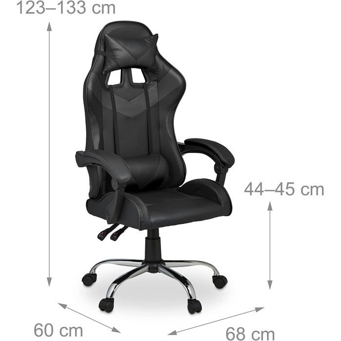 Relaxdays Gaming Stuhl, Racing Look, drehbar, höhenverstellbar, Kopf-& Lendenkissen, HxBxT: 133x68x60 cm, (Schwarz)