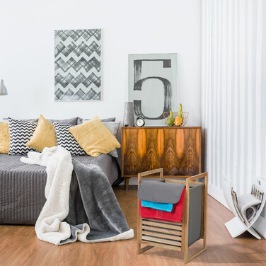 Relaxdays Walnuss Wäschekorb mit Deckel