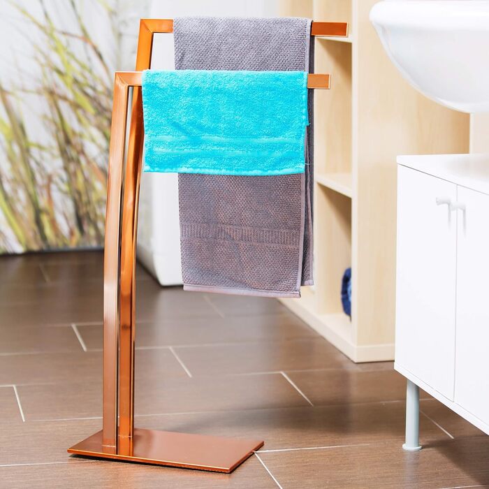 Relaxdays Handtuchhalter WIMEDO, 84x32x20 cm, Edelstahl, Kupfer