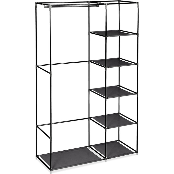 Relaxdays 1 x Stoffschrank, mit Kleiderstange & 5 Fächern, HBT: 174 x 107 x 42,5 cm, Stabiler Faltschrank mit Bezug, grau