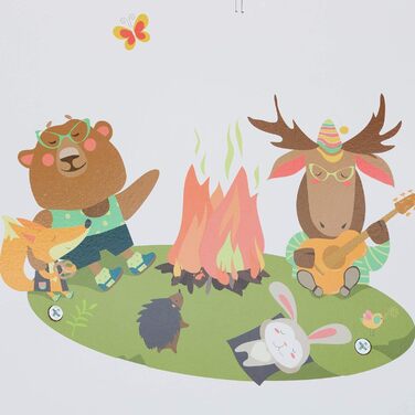 Relaxdays Kinder Bücherregal, 4 Hängefacher, Lagerfeuer Kindermotiv, Bücheraufbewahrung, HBT: 71x62x29 cm, mehrfarbig