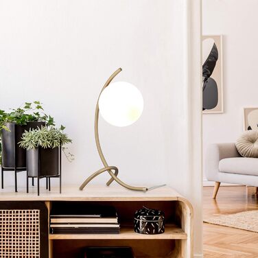Relaxdays Tischlampe Kugel, geschwungen, Metall & Glas, E27, Lampe Schlafzimmer, Wohnzimmer, Nachttischlampe, gold/weiß, 10034190, 40 x 15 x 22.5 cm
