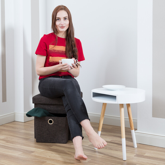 Relaxdays Faltbarer Sitzhocker Leinen mit Fach