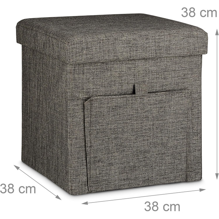 Relaxdays Faltbarer Sitzhocker, Leinen, Aufbewahrungsbox, 38x38x38 cm, Braun