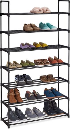 Relaxdays Schuhregal Stecksystem,  für 12 Paar Schuhe, HBT: 67 x 90,5 x 30,5 cm, Schuhständer Metall, schwarz 10036199_348 (7 Ebenen)