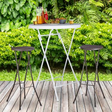 Relaxdays Barhocker klappbar BASTIAN 2er Set, wetterfest, 80 cm, Kunststoff, Braun