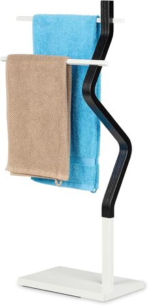 Relaxdays Handtuchständer, 2 Stangen, 85x43,5x20 cm, für Hand-& Duschtücher, Stahl & MDF, schwarz/weiß