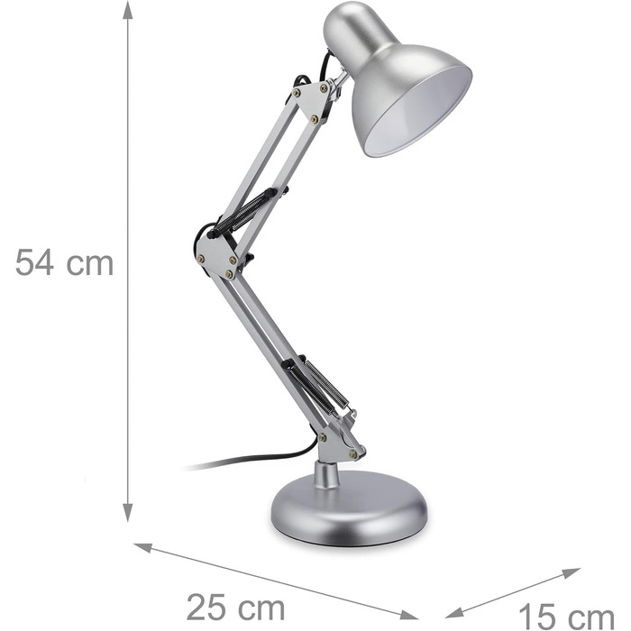 Relaxdays Retro Schreibtischlampe, verstellbar, E27, schwenkbar, Metall, silber, 54x15x25 cm