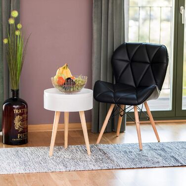 Relaxdays Beistelltisch rund skandinavisches Design, 70er, Nachttisch mit Tablett, Staufach, HxBxT: 50x38x38 cm, weiß Single