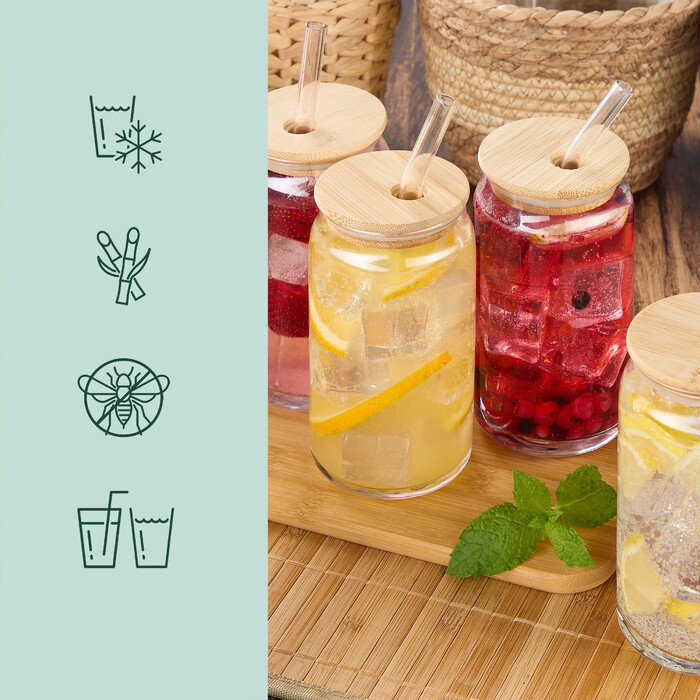 Relaxdays Trinkgläser mit Bambusdeckel 4er Set