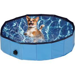 Relaxdays Hundepool, H x D: 20 x 80 cm, faltbar, mit Ablassventil, Hundeplanschbecken zur Abkühlung, PVC & MDF, blau