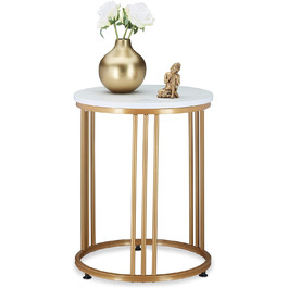 Relaxdays Beistelltisch MARMO, rund, Metall & MDF, Marmoroptik, HxD: 51 x 41 cm, weiß/Gold