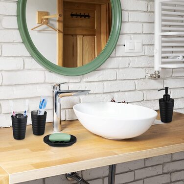 Relaxdays Badezimmer Set, 5-teilig, Badaccessoires Edelstahl matt, komplette Badezimmerausstattung, modern, schwarz 10038861