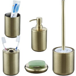 Relaxdays Badezimmer Set, 5-teilig, Badaccessoires Edelstahl gebürstet, komplette Badezimmerausstattung, modern, Gold, 100388