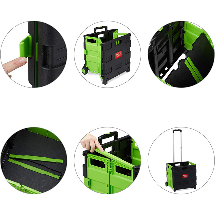 1 x Einkaufstrolley klappbar, Teleskop-Griff, 2 Gummi Rollen, bis 35 kg, Shopping Trolley, Aluminium, ABS, (Grün, 2er Pack)