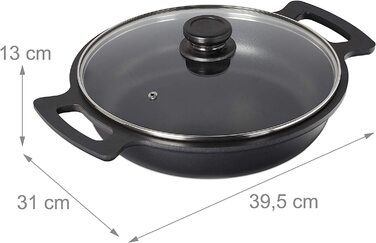 Relaxdays Servierpfanne, antihaftbeschichtet, mit Deckel, für Herd & Grill, Aluminium, Grillpfanne, D 28 cm, anthrazit