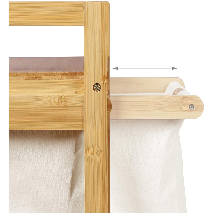 Relaxdays Wäschekorb Bambus, Wäschesortierer mit Ablage, 2 Schubladen, ausziehbar & tragbar, Wäschesammler 25 L, Natur, 1 Stück