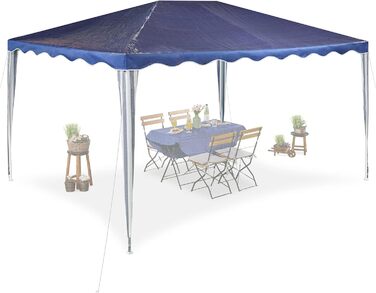 Relaxdays Pavillon, HxBxT: 2,5 x 3 x 4 m, PE, Stahl, wasserdicht, reißfest, Stecksystem, Gartenpavillon, dunkelblau/weiß, 1 Stück