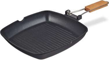 Relaxdays Grillpfanne, induktionsgeeignet, antihaftbeschichtet, klappbarer Griff, Aluminium Steakpfanne 29x29cm, schwarz