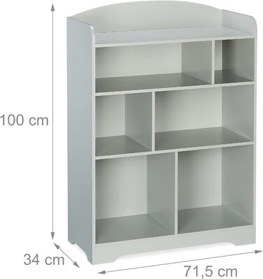Relaxdays Kinderregal, HxBxT: 100 x 71,5 x 34 cm, 7 Fächer, MDF, Aufbewahrungsregal Kinderzimmer, Spielzeugregal, grau