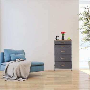 Relaxdays Roll-Schubladenschrank, 6 Stoffschubladen, Holzoptik, 74,5x58x30 cm, grau (Design C)