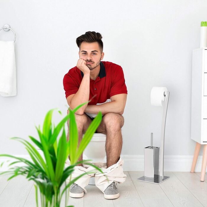 Relaxdays Stand WC Garnitur WIMEDO eckig HBT: 71 x 20 x 20 cm Toilettenbürstenhalter aus Edelstahl mit Lackierung Toilettenpapierhalter und Klorollenhalter als freistehende WC Bürstengarnitur, kupfer