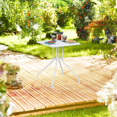 Relaxdays Gartentisch in weißer Holzoptik