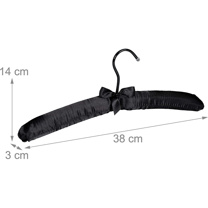 Relaxdays Kleiderbügel Satin,  weich gepolstert, 360° drehbarer Haken, dekorative Schleife, 38 cm breit, (10er Pack, Schwarz)
