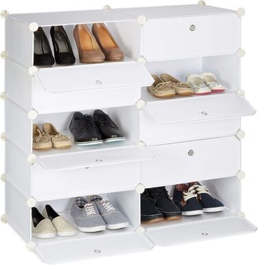Relaxdays Schuhschrank mit 10 Fächern, Schuhregal groß, Steckregal Kunststoff, DIY, HxBxT ca. 90 x 94 x 37 cm, weiß