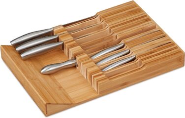 Relaxdays Messerhalter Bambus, 16 Messer & Wetzstahl, 5x43x29 cm, natur