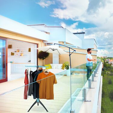 Relaxdays Bügelwäscheständer klappbar, 3 Arme, für Kleiderbügel, Wäscheständer, HxD: 128 x 56,5 cm, silber-türkis